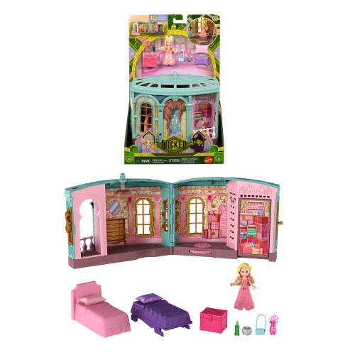 Mattel Universal Pictures’ Wicked So Popular Dorm Small Doll Playset with 3 Play Spaces & 9 Accessories, Inspired by The Movie