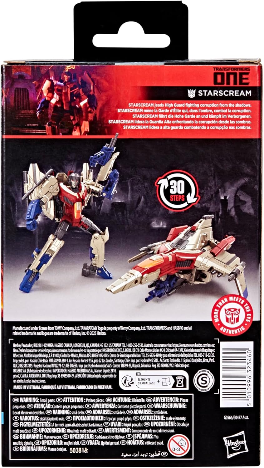 Transformers Studio Series Deluxe Class One Starscream, 4.5-inch Converting Action Figure, Robot Toys for Ages 8+