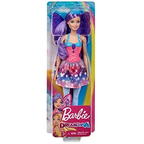 Barbie Dreamtopia Fairy Fashion Doll & Accessories, Purple Hair with Removable Skirt, Headband & Wings