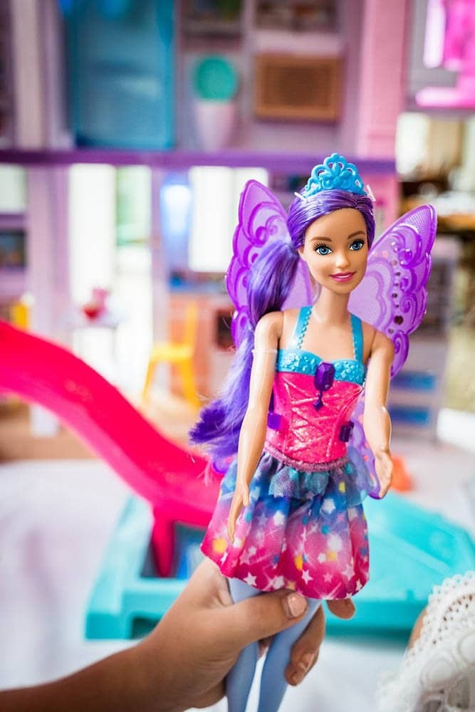 Barbie Dreamtopia Fairy Fashion Doll & Accessories, Purple Hair with Removable Skirt, Headband & Wings