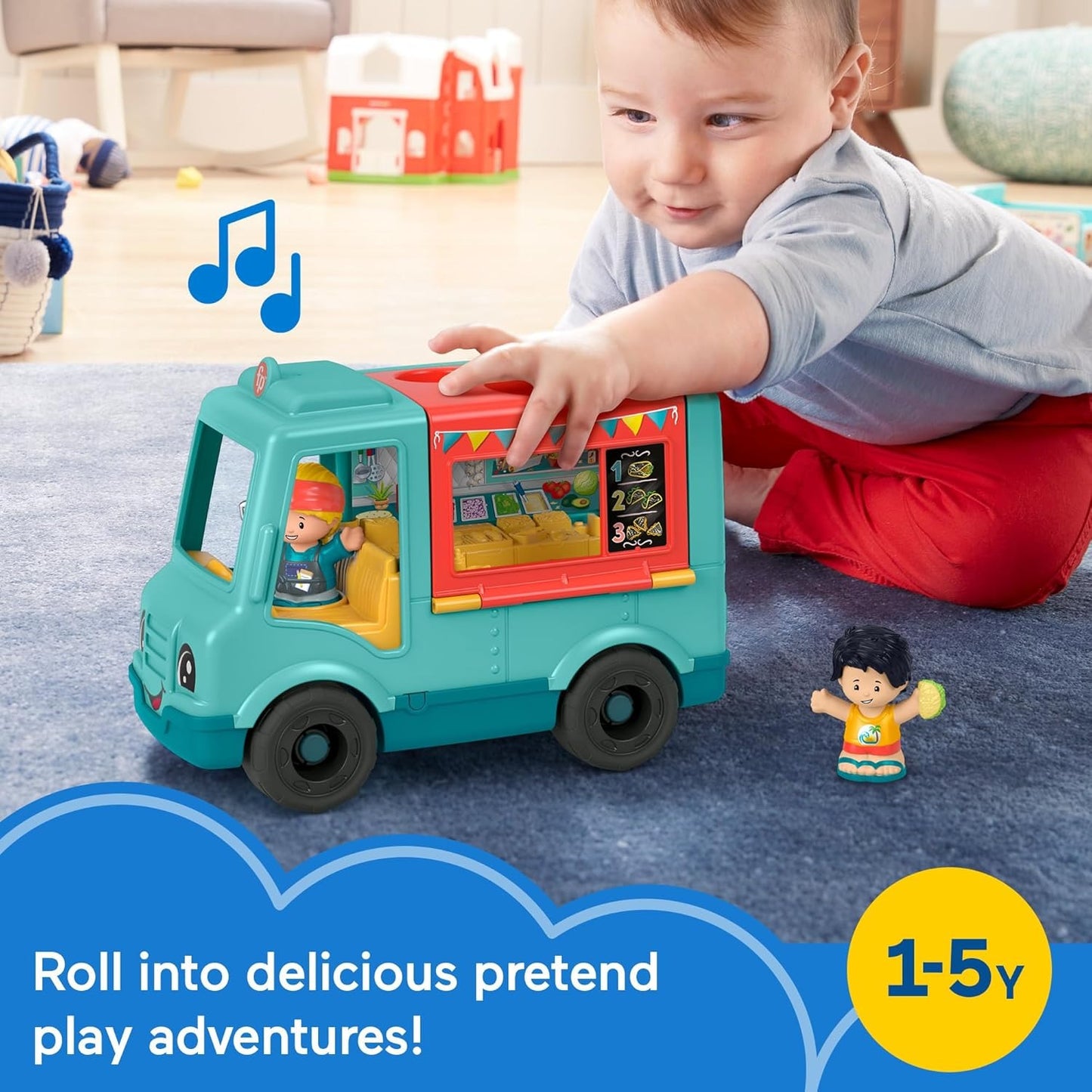 Fisher-Price Little People Musical Toddler Toy Serve It Up Food Truck Vehicle with 2 Figures for Pretend Play Kids Ages 1+ Years