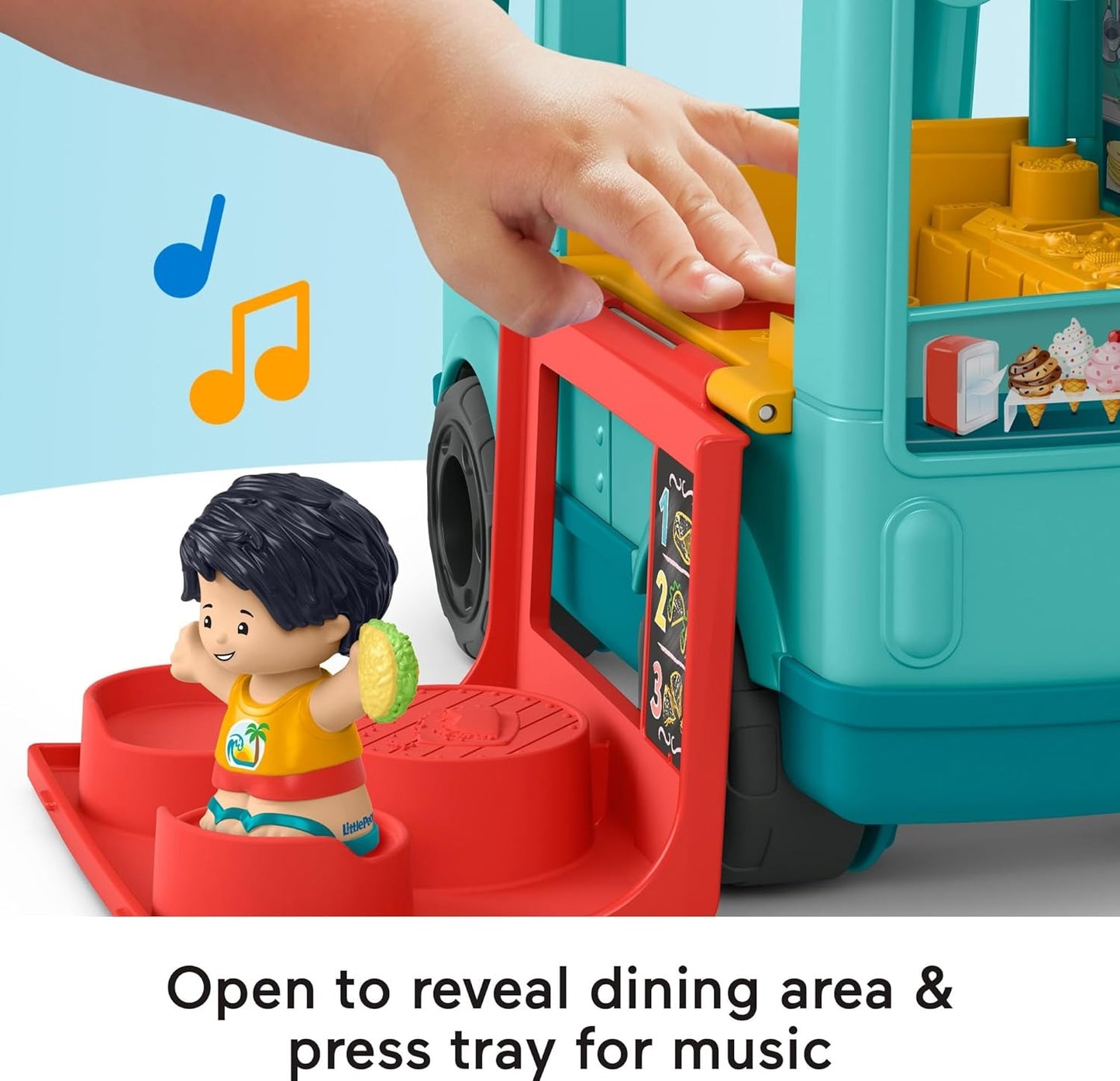 Fisher-Price Little People Musical Toddler Toy Serve It Up Food Truck Vehicle with 2 Figures for Pretend Play Kids Ages 1+ Years