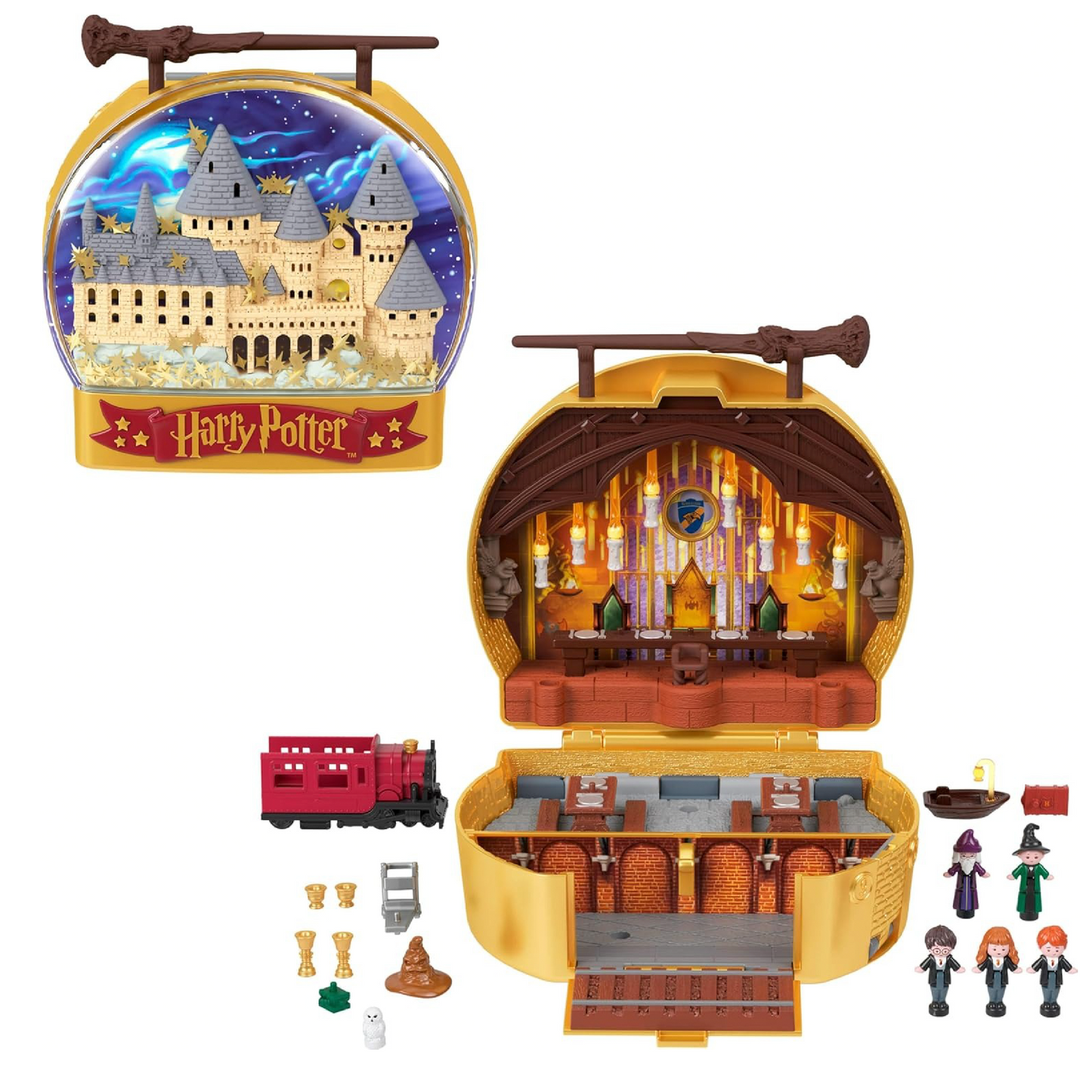 Polly Pocket Collector Playset, Harry Potter Compact with 5 Character Dolls & 11 Accessories, Hogwarts Exterior