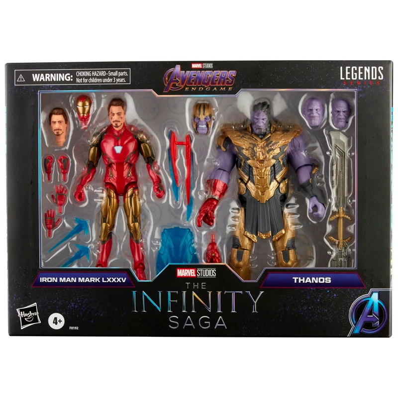 Marvel Hasbro Legends Series 6-inch Scale Action Figure 2-Pack Toy Iron Man Mark 85 vs. Thanos, Infinity Saga Character, Premium Design, 2 Figures and 8 Accessories