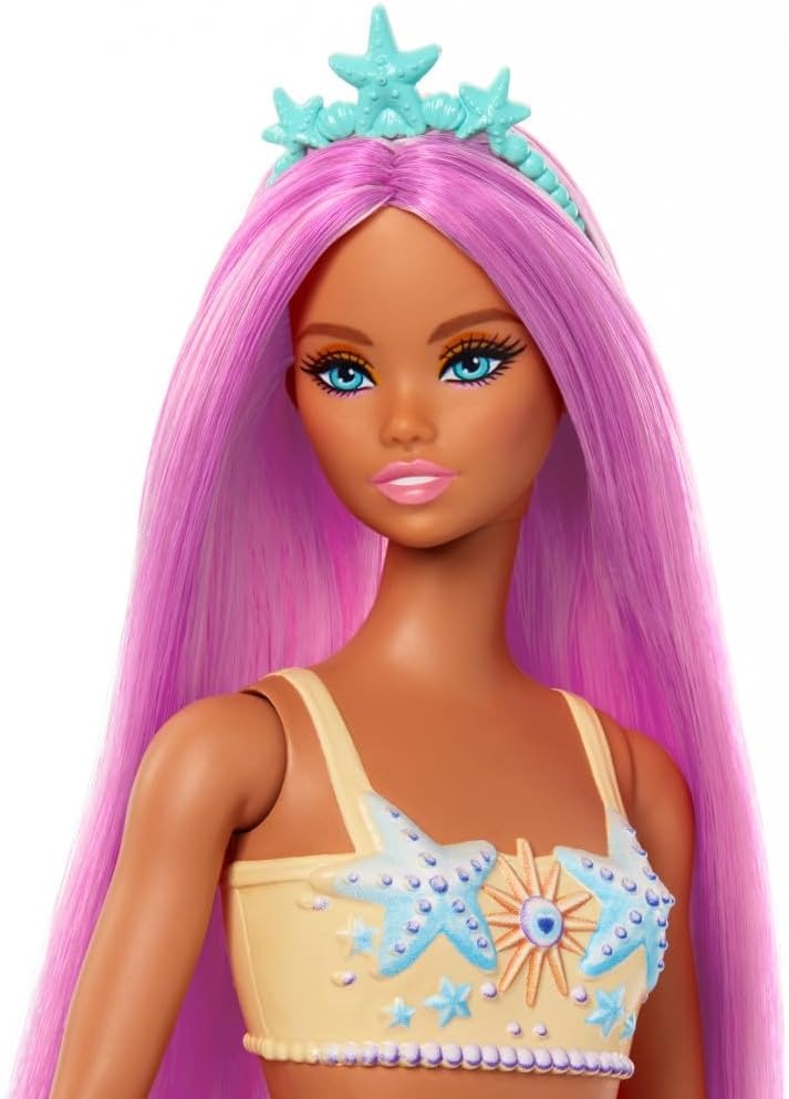 Barbie Mermaid Doll with Pink Fantasy Hair & Headband Accessory, Toy with Starfish-Inspired Bodice & Soft Orange Tail