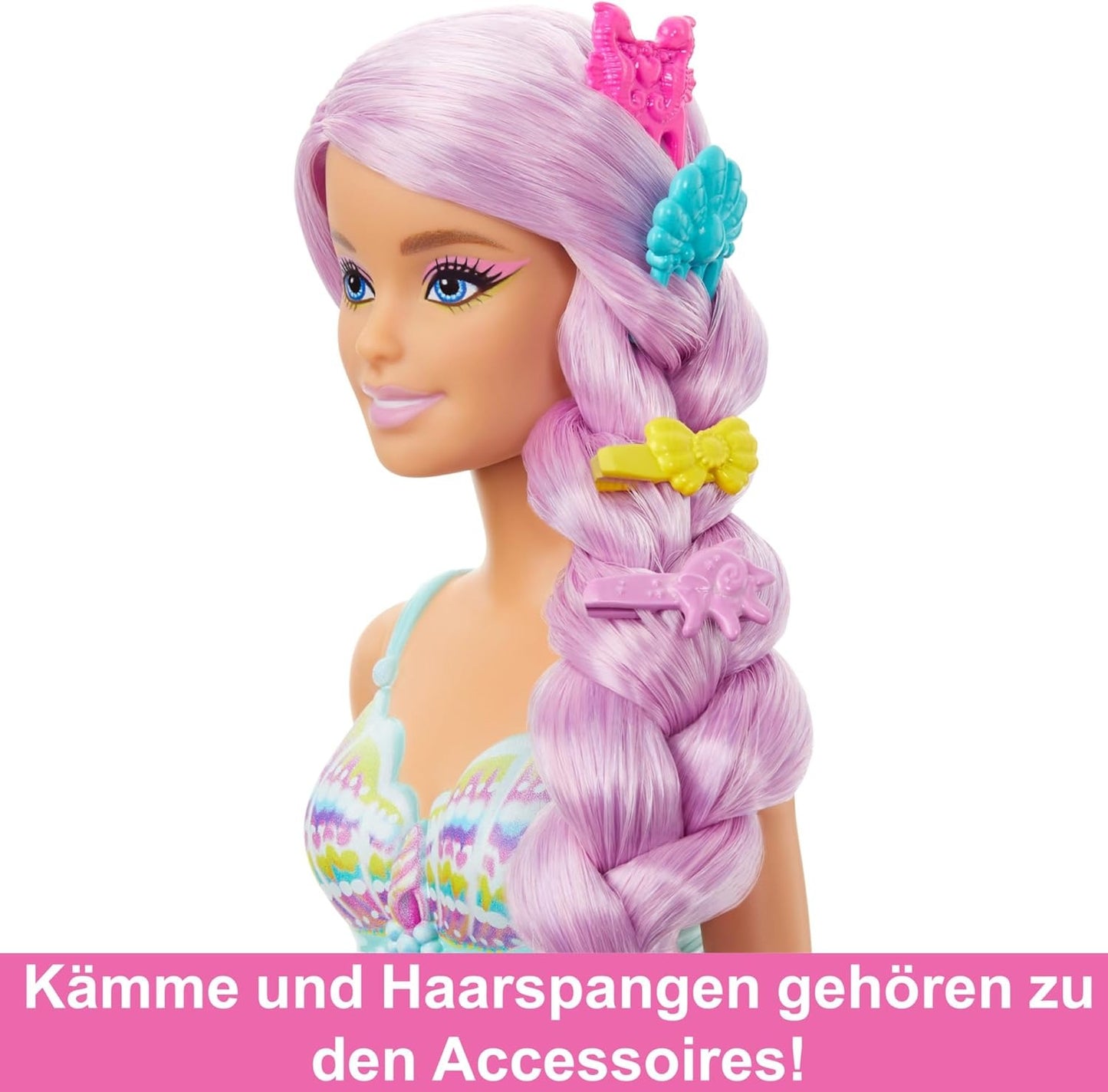 Barbie Mermaid Doll with 7-Inch-Long Pink Fantasy Hair & Colorful Accessories for Styling Play Like Headband & Barrettes