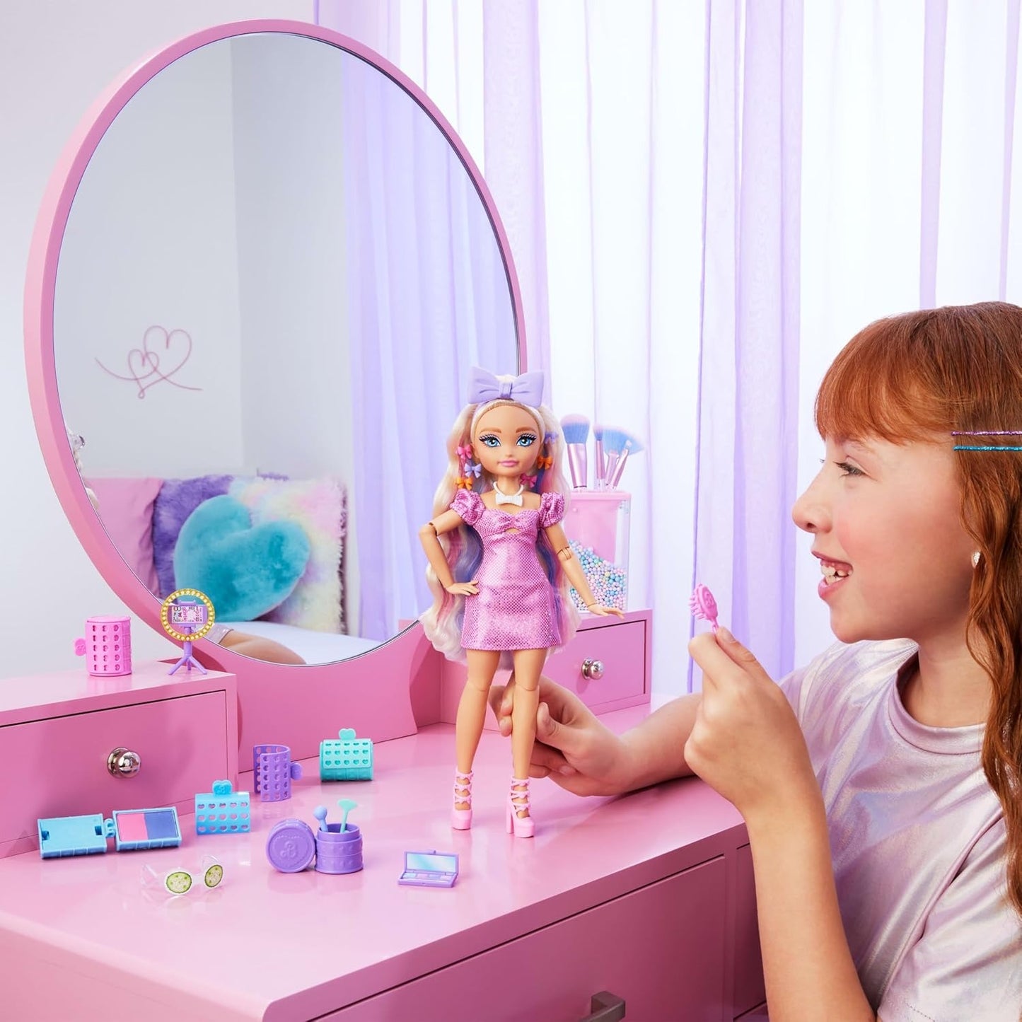 Barbie Dream GET Ready Malibu” Fashion Doll with Stylized Hair, Including Surprise Hair Accessories & 15+ Looks