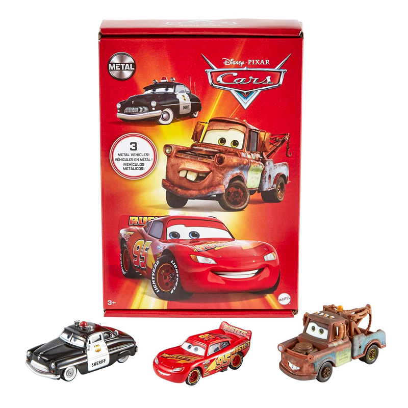 Mattel Disney Pixar Cars Toys, Radiator Springs 3-Pack of Die-cast Toy Cars & Trucks with Lightning McQueen, Mater & Sheriff