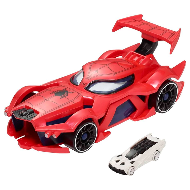 Hot Wheels Marvel Spider-Man Web-Car Launcher with Movement-Activated Eyes & 1:64 Scale Toy Character Car