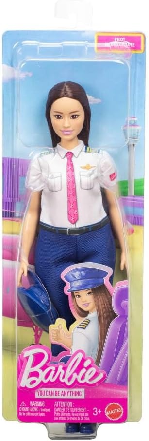 Barbie Careers Pilot Fashion Doll Wearing Removable Look with Flight Uniform & Shoes, Plus Hat Accessory