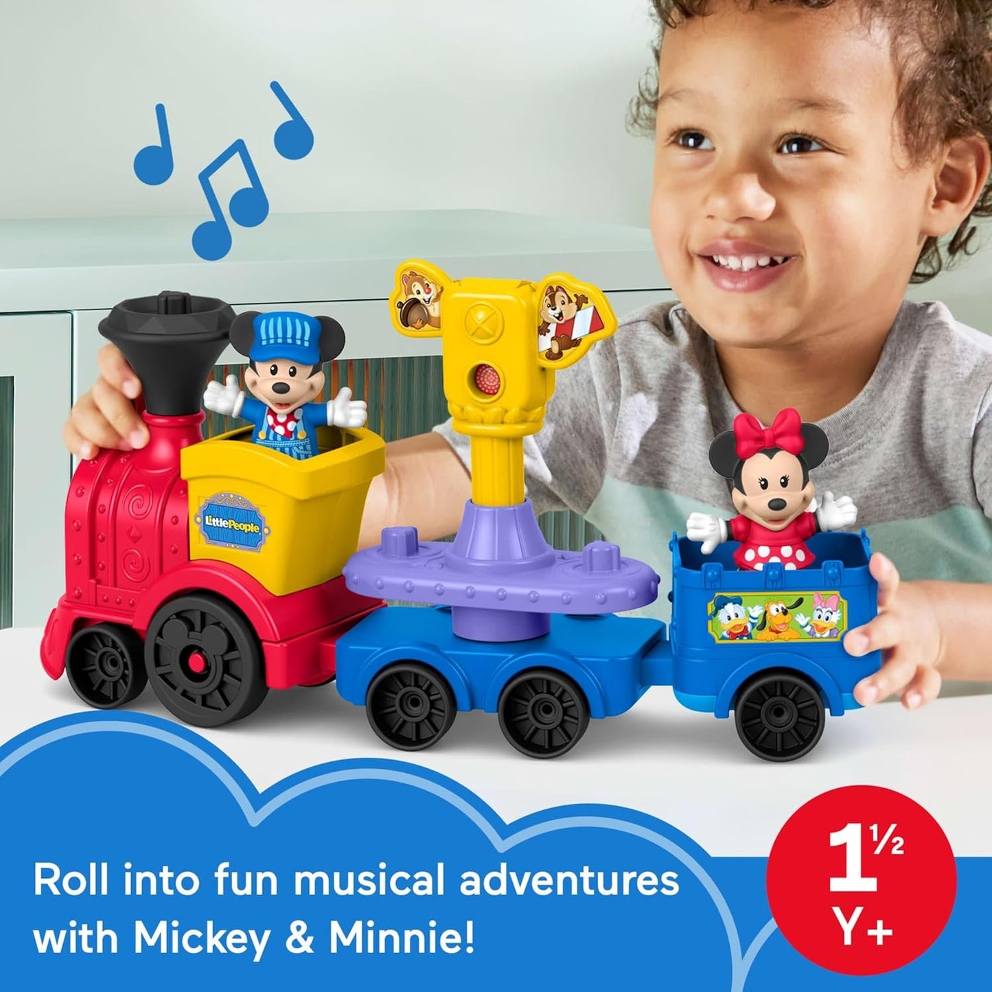 Fisher-Price Little People Toddler Toy Disney Jr Mickey & Minnie Musical Train with 2 Figures for Pretend Play Kids Ages 18+ Months