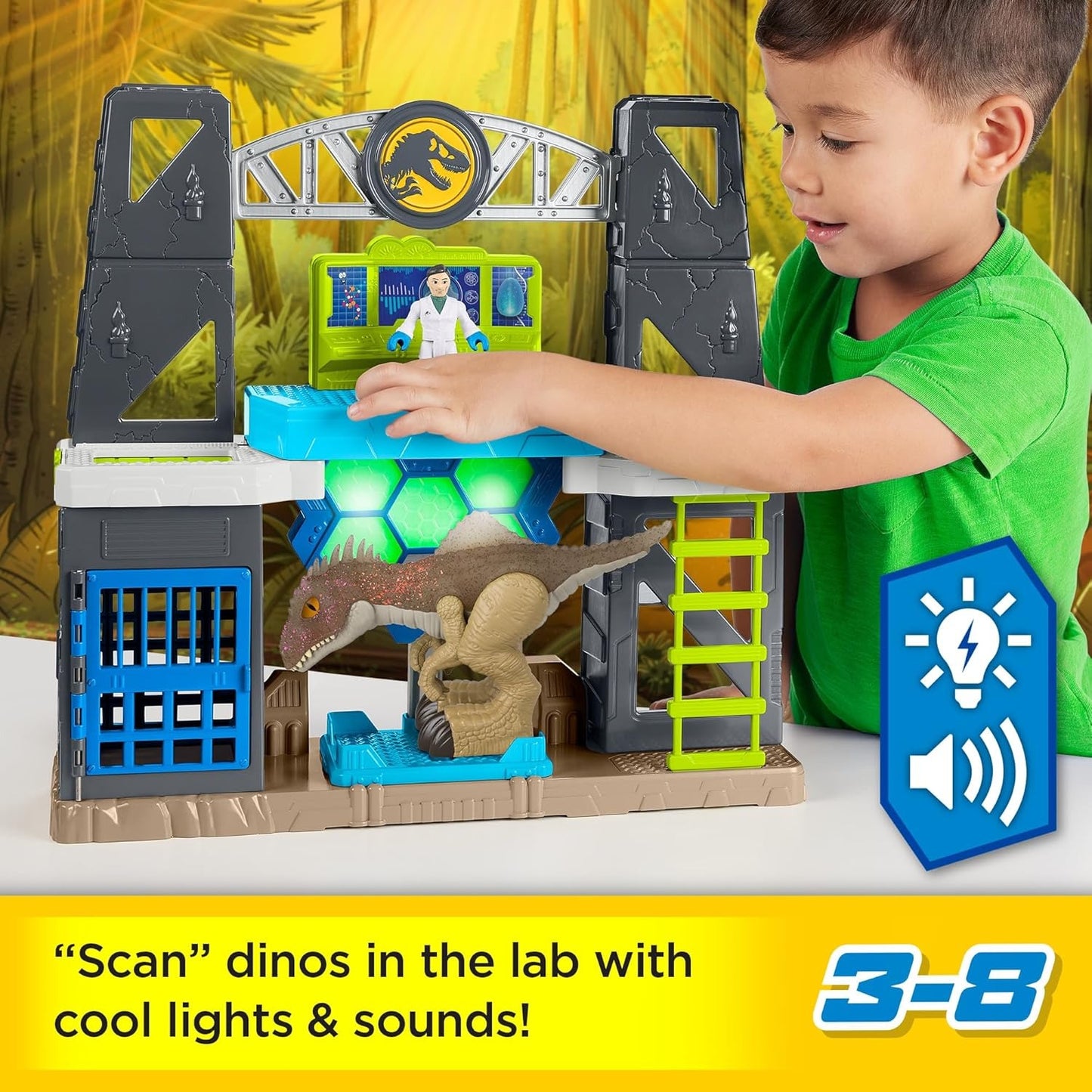 Fisher-Price Imaginext Jurassic World Dinosaur Toys Scan & Glow Dino Playset with Lights & Sounds for Kids Ages 3+ Years