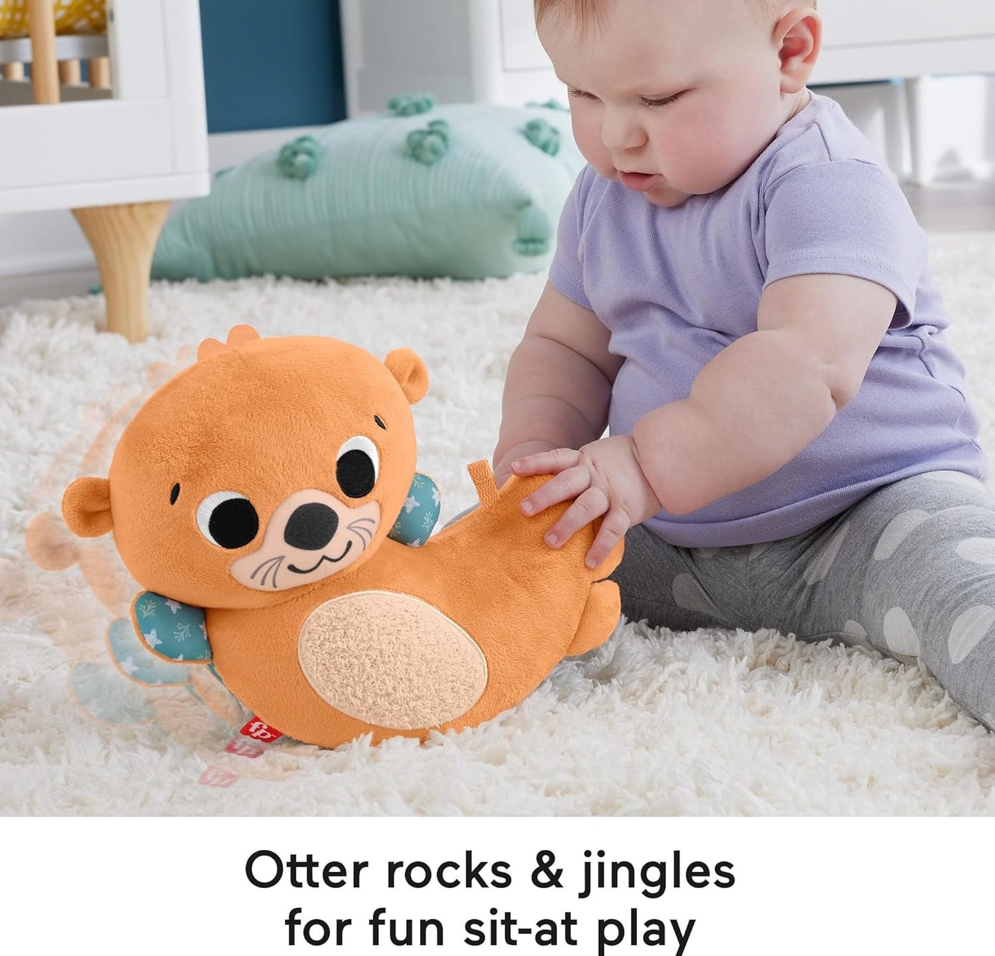 FISHER-PRICE BABY Toy 2-in-1 Rockin' Tummy Time Otter Plush Sensory Activity with Soft Book for Newborn Play Ages 0+ Months