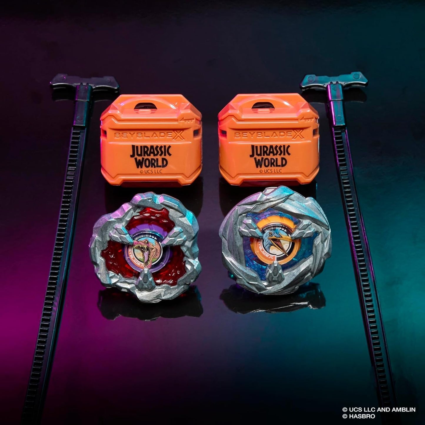 Beyblade X Jurassic World Collab Spinosaurus vs. Quetzalcoatlus Multipack Set, 2 Takara Tomy Tops, 2 launchers, Battling Tops Game, Dinosaur Toys, Ages 8+
