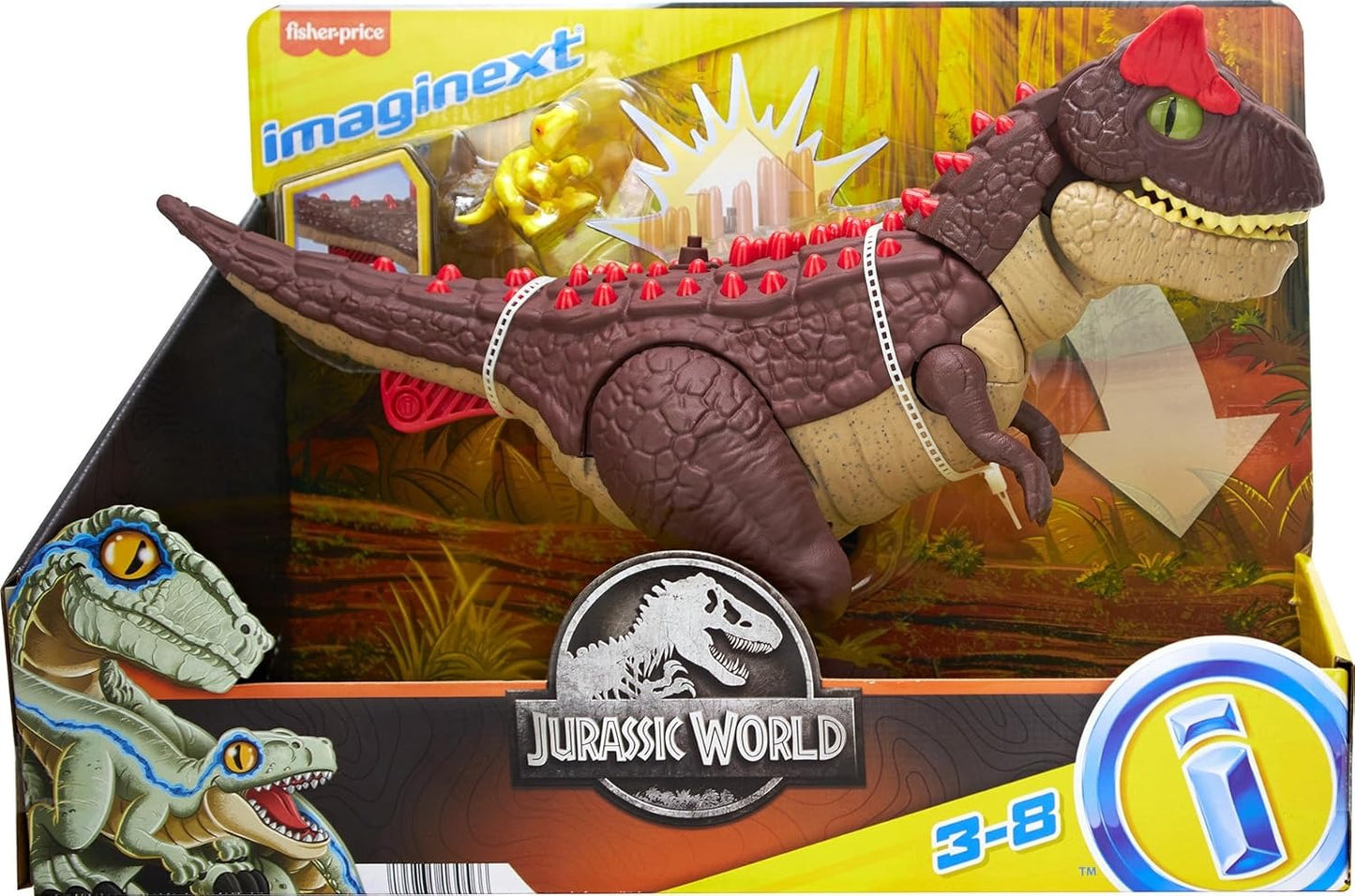 Fisher-Price Imaginext Jurassic World Dinosaur Toy Spike Strike Carnotaurus 11 inch Figure Set for Pretend Play Preschool Kids