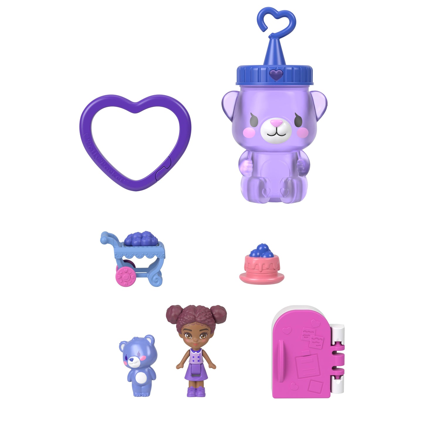 Polly Pocket Dolls and Playset, Blueberry Besties Compact, Travel Toy with 1 Micro Doll, Pet, Fruit Themed Accessories