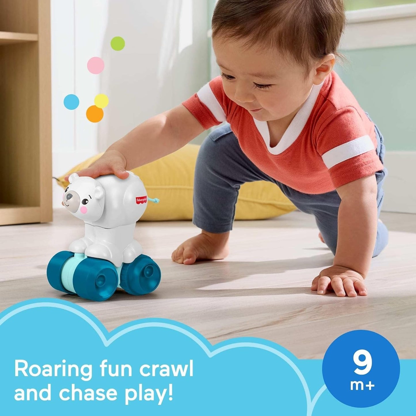 Fisher-Price Baby Toy Crawl-After Polar Bear, Animal-Themed Activity Vehicle with Sensory Details for Infants Ages 9+ Months