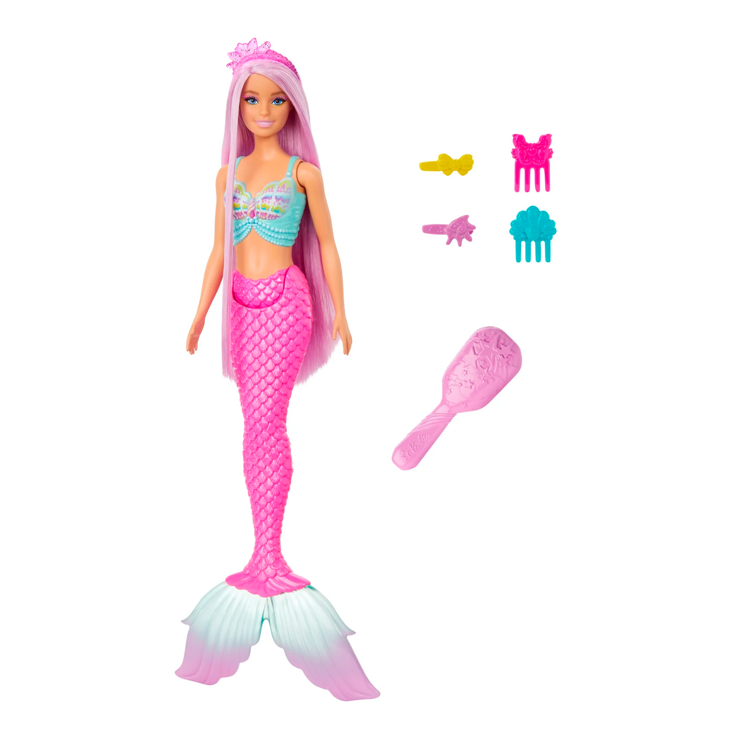 Barbie Mermaid Doll with 7-Inch-Long Pink Fantasy Hair & Colorful Accessories for Styling Play Like Headband & Barrettes