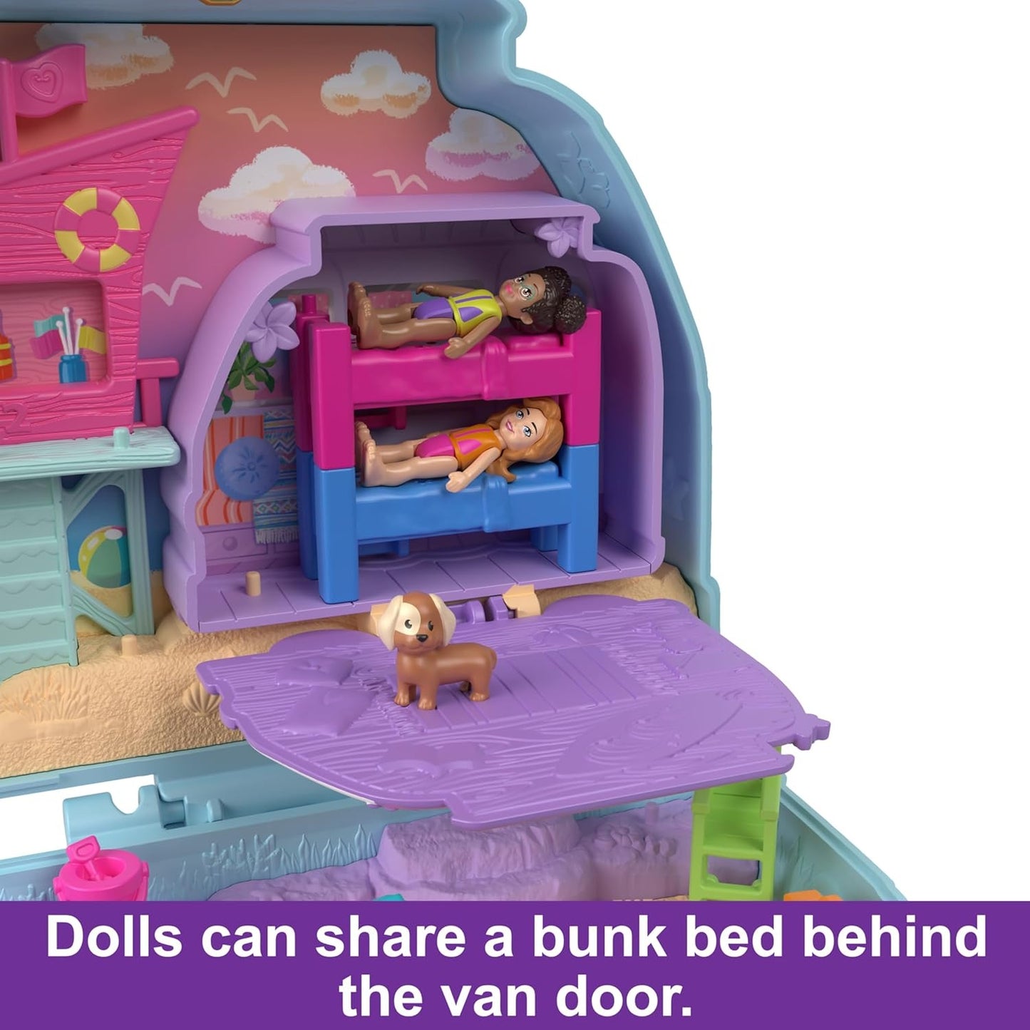 Polly Pocket Dolls & Playset, Seaside Puppy Ride Compact with 11 Accessories, Travel Toy with Fidget Exterior