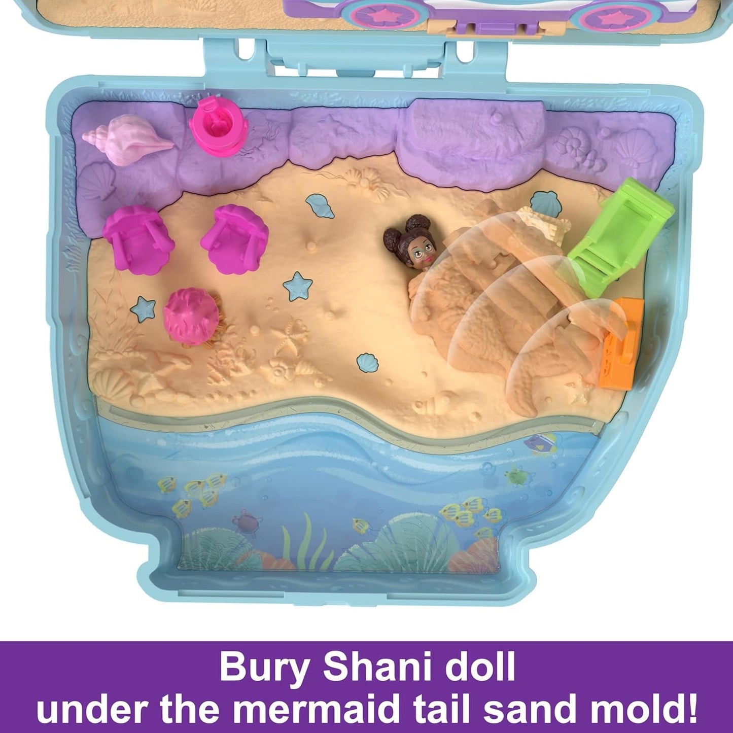 Polly Pocket Dolls & Playset, Seaside Puppy Ride Compact with 11 Accessories, Travel Toy with Fidget Exterior