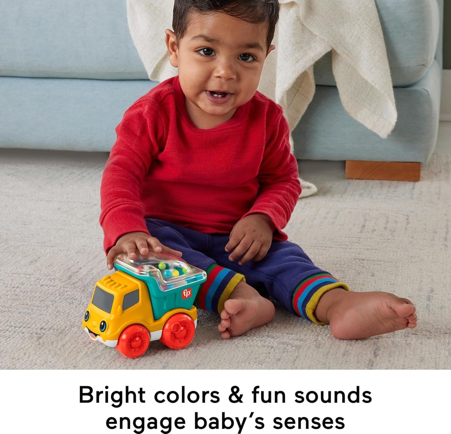 Fisher-Price Baby Toy Poppity Pop Dump Truck Push-Along Vehicle with Fine Motor Activities For Infants Ages 6+ Months