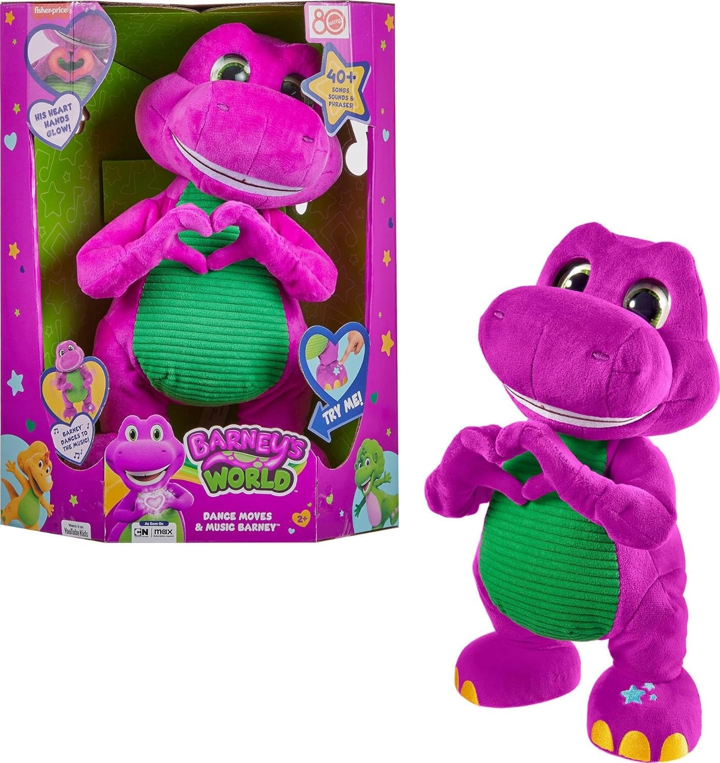 Barney’s World Toddler Toys by Fisher-Price, Barney Tall Plush, 13-inch Figure with Sounds, Soft Texture for Play, Kids Ages 2+ Years