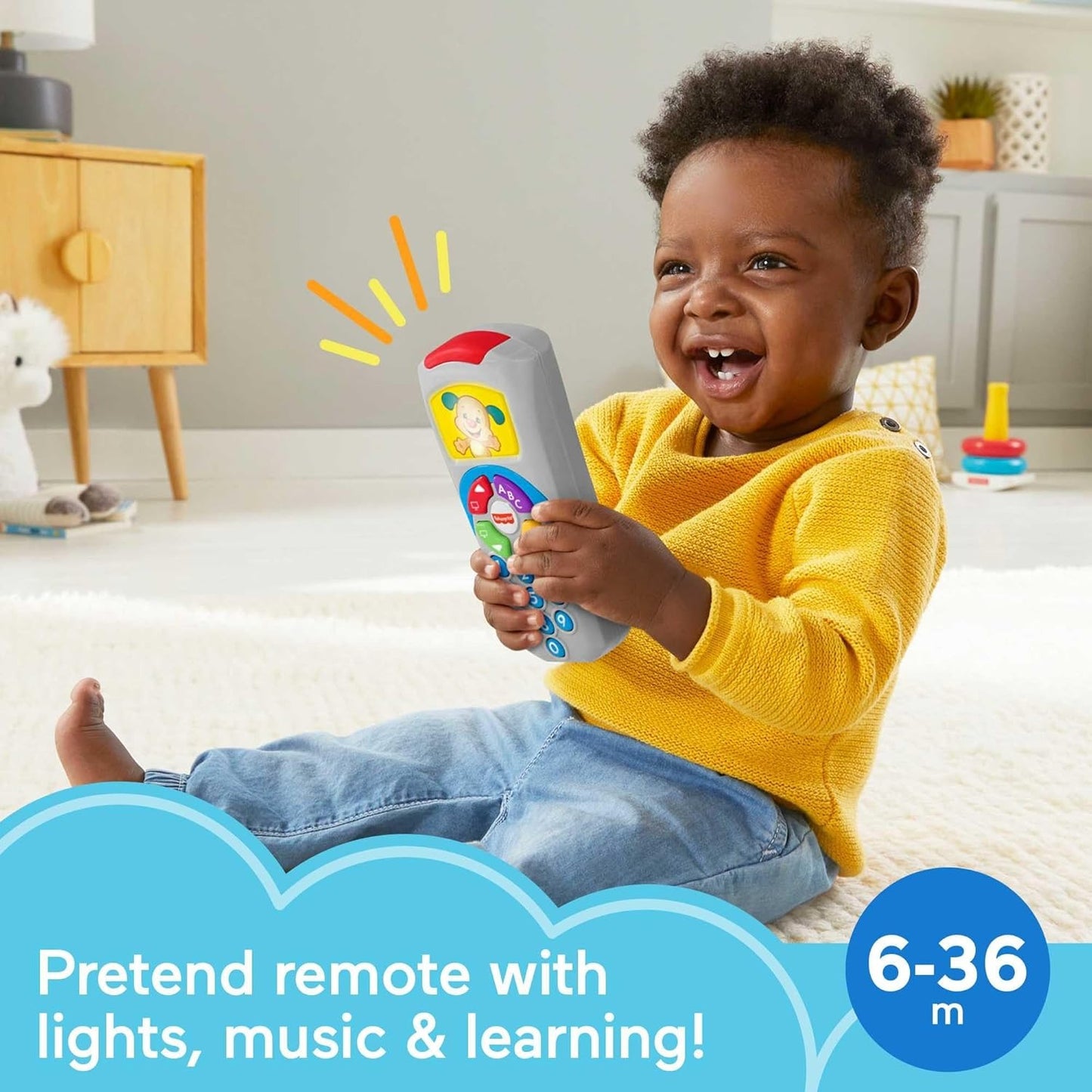 Fisher-Price Baby Learning Toy Laugh & Learn Puppy’s Remote Pretend TV Control with Music & Lights for Infants Ages 6+ Months