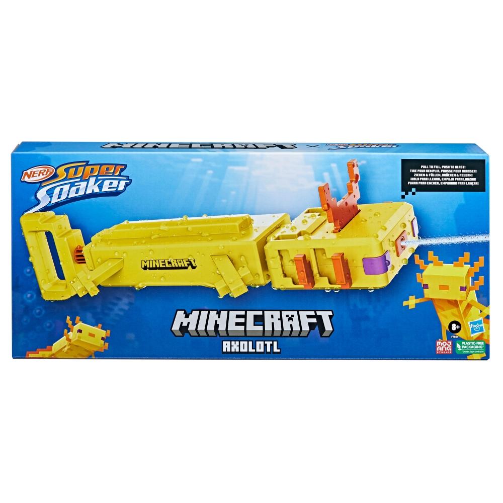 Nerf Super Soaker Minecraft Axolotl Water Blaster, Minecraft Axolotl Mob Design, Outdoor Water Toy, Outdoor Games for Kids