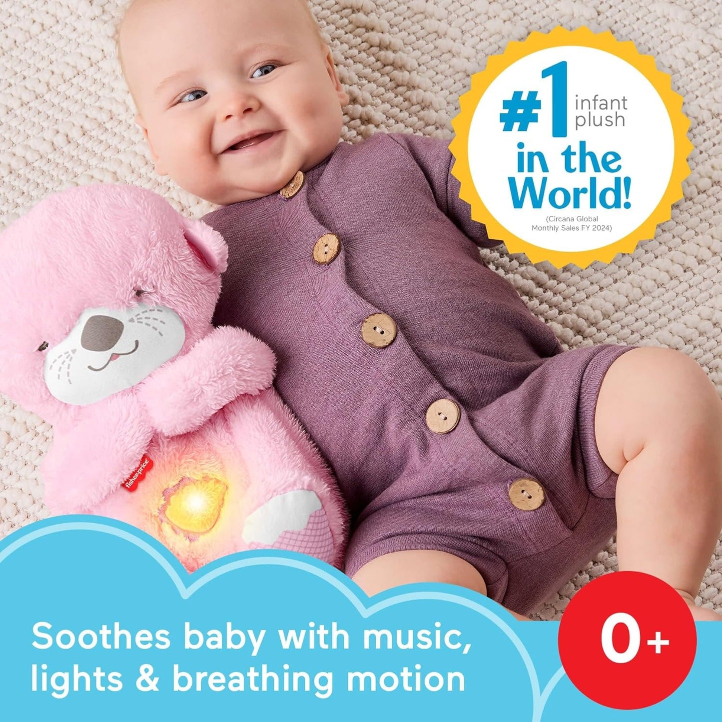 Fisher-Price Baby Toy Soothe ‘n Snuggle Otter, Pink Plush Portable Sound Machine with Breathing Motion & Lights for Newborns Ages 0+ Months