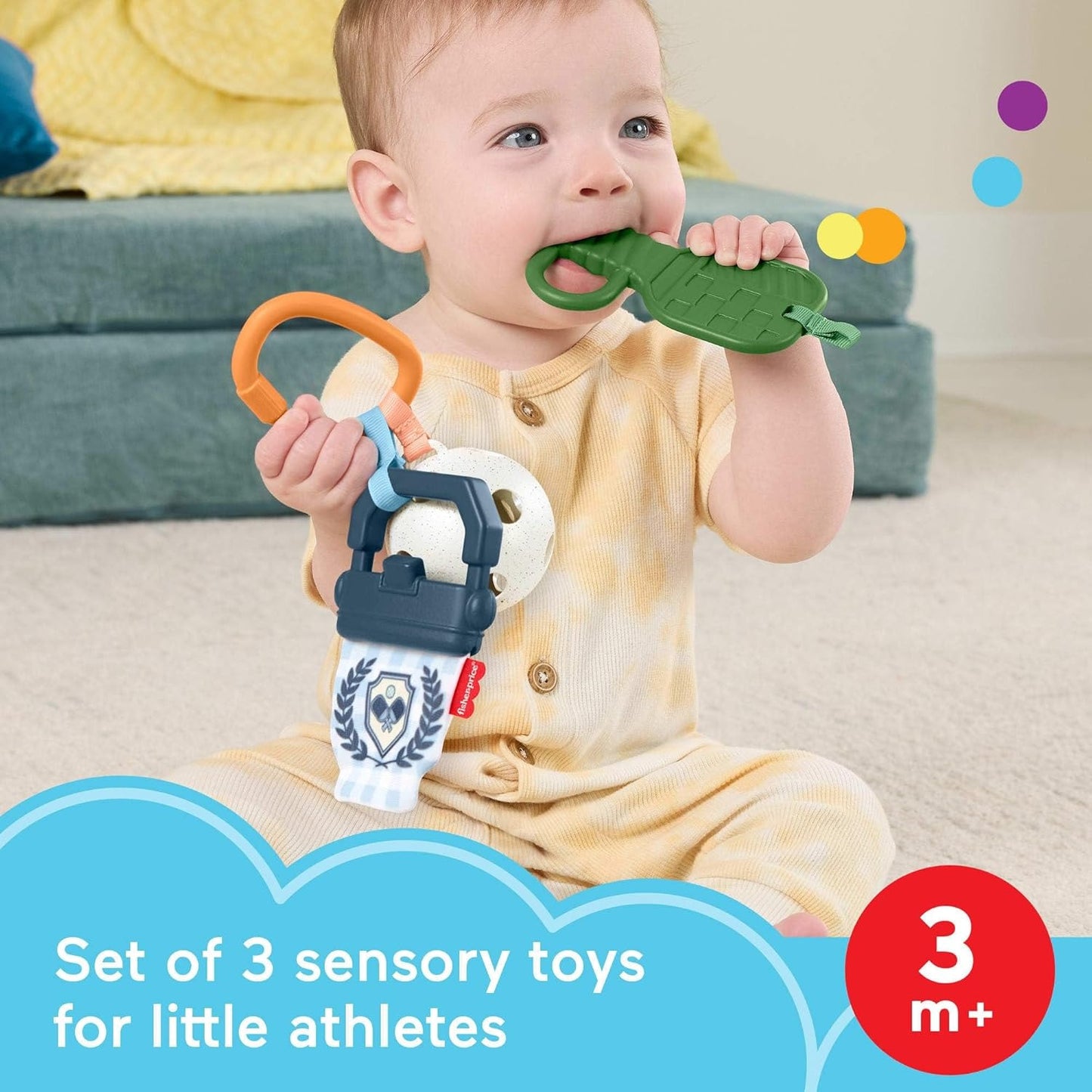 Fisher-Price Baby Toys Mini Me Moments Let’s Play Pickleball Set, 3 Sports-Themed Sensory Activities for Newborns Ages 3+ Months