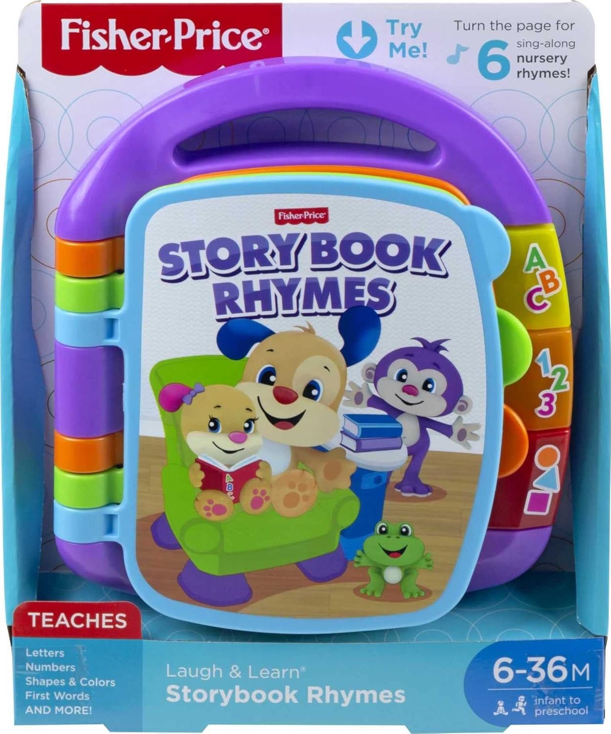 Fisher-Price Laugh & Learn Storybook Rhymes, take-Along Musical Toy Book with Learning Content for Infants