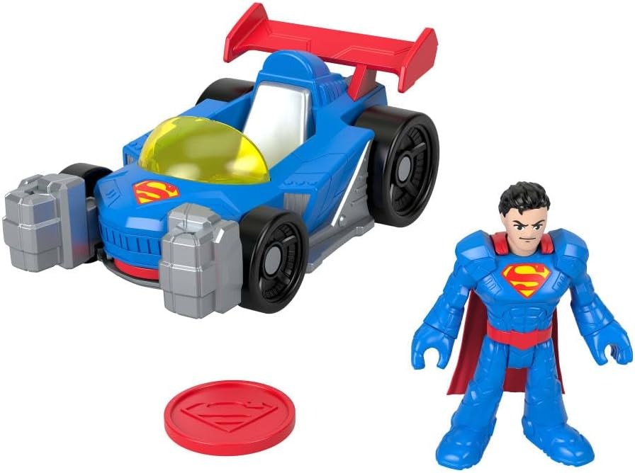 Fisher-Price Imaginext DC Super Friends Metal Force Supermobile Toy Car, 3-inch Superman Action Figure & Accessories Set, Includes Launcher & 2 Discs