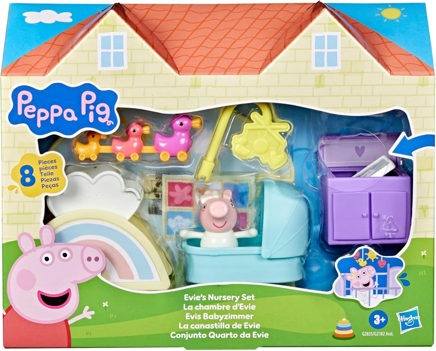Peppa Pig Evie's Nursery Set with 1 Figure and 7 Accessories, Works with Peppa's Big Family House Playset, Preschool Toys for Girls and Boys 3+