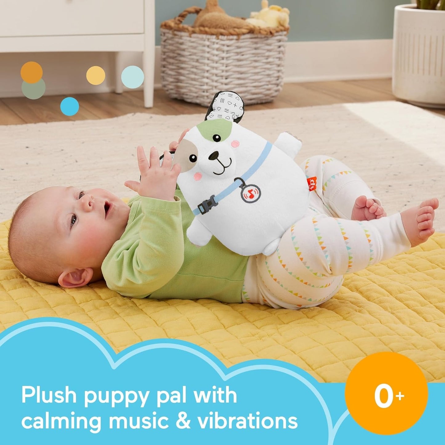Fisher-Price Baby Toy Calming Vibes Puppy Soother Plush Portable Sound Machine with Vibrations for Newborns 0+ Months