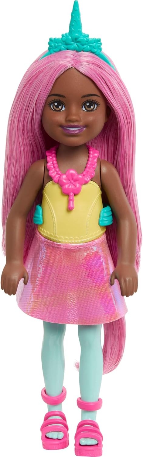 Barbie Chelsea Unicorn Small Doll (6-Inch) with Pink Hair Wearing Removable Tail, Shoes & Hair Accessory, 6-inch Toy
