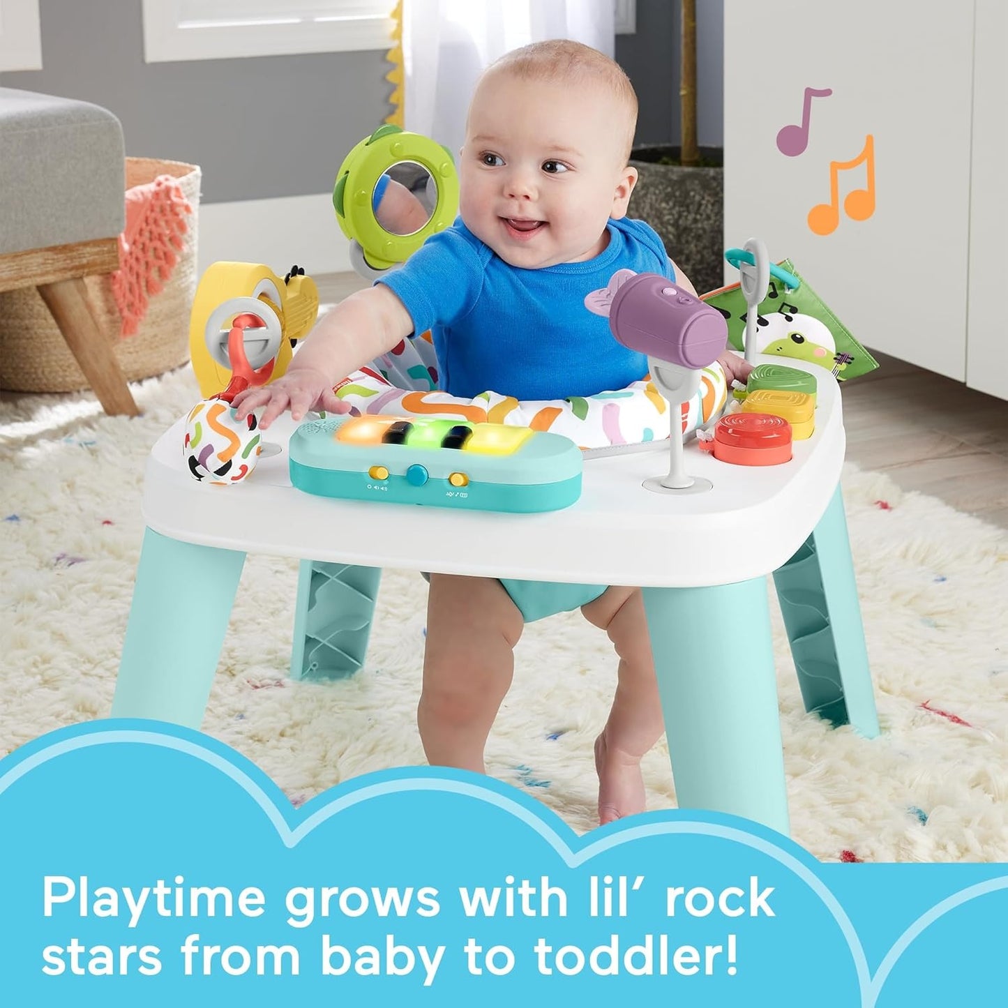 Fisher-Price Baby to Toddler Toy 3-in-1 Hit Wonder Activity Center & Play Table with Music Lights & Developmental Activities