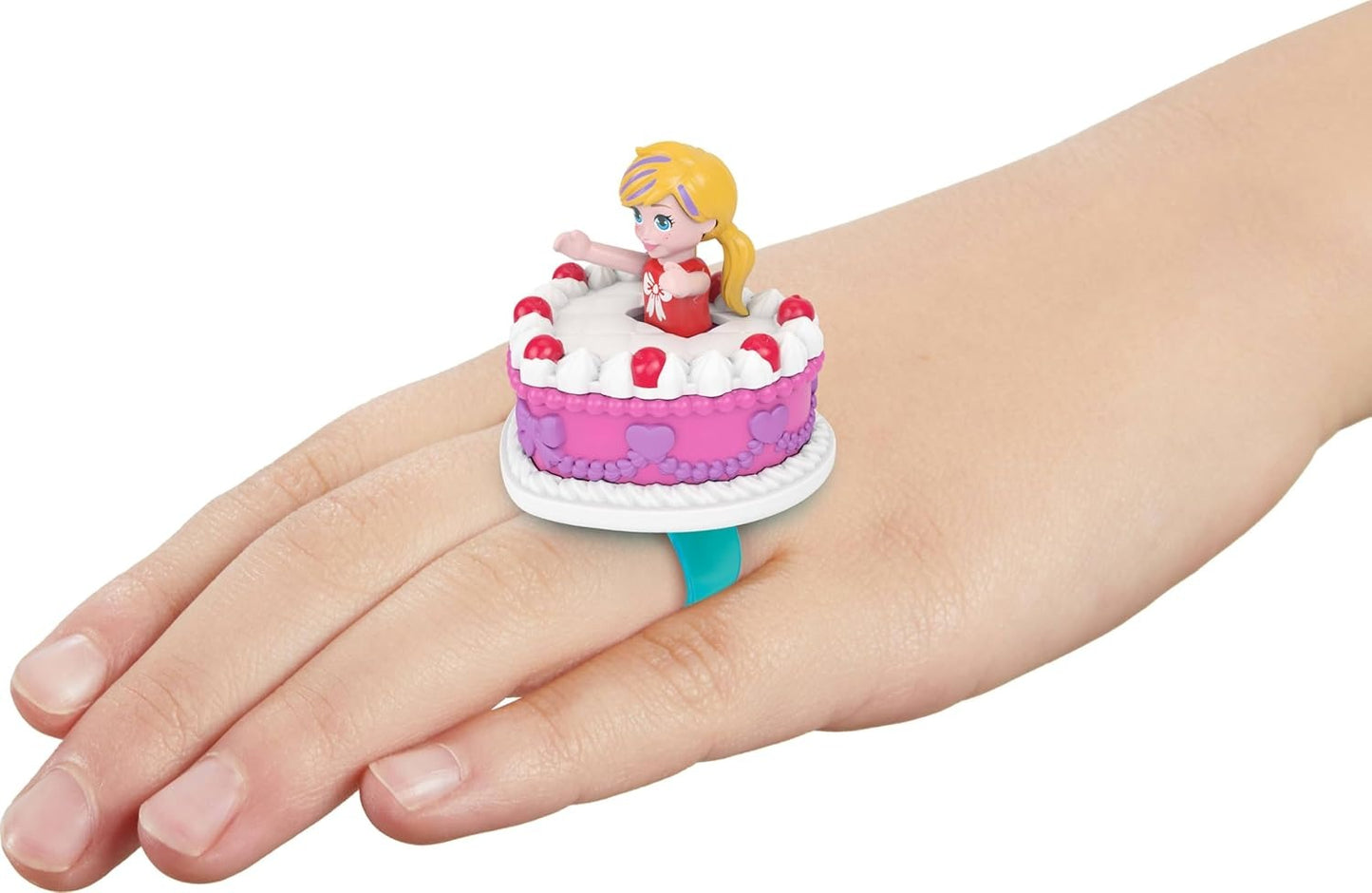 Polly Pocket Mattel 80th Anniversary Compact Playset, Jewelry Box with Doll, Balloon Pet, and Wearable Ring, Ring Box with Celebration Theme