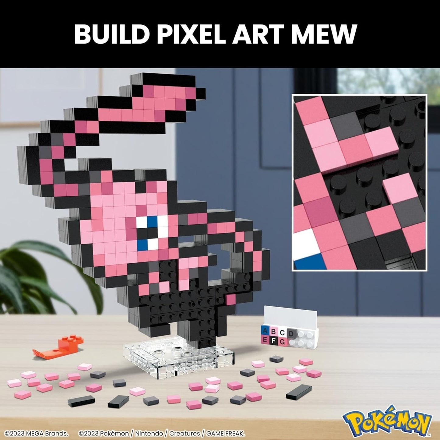 MEGA Pokemon Mew 434 Piece Building Set with 1 Pixelated Retro Action Figure for Wall or Table Decoration, HWR80