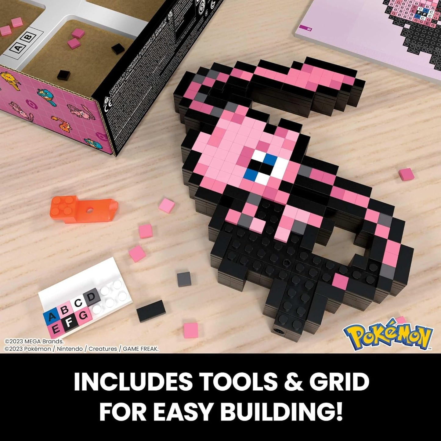 MEGA Pokemon Mew 434 Piece Building Set with 1 Pixelated Retro Action Figure for Wall or Table Decoration, HWR80