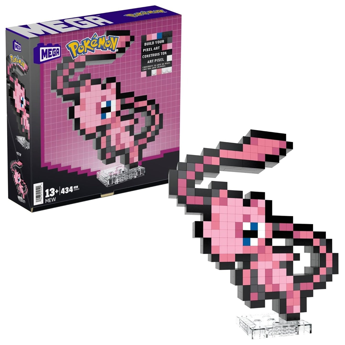 MEGA Pokemon Mew 434 Piece Building Set with 1 Pixelated Retro Action Figure for Wall or Table Decoration, HWR80