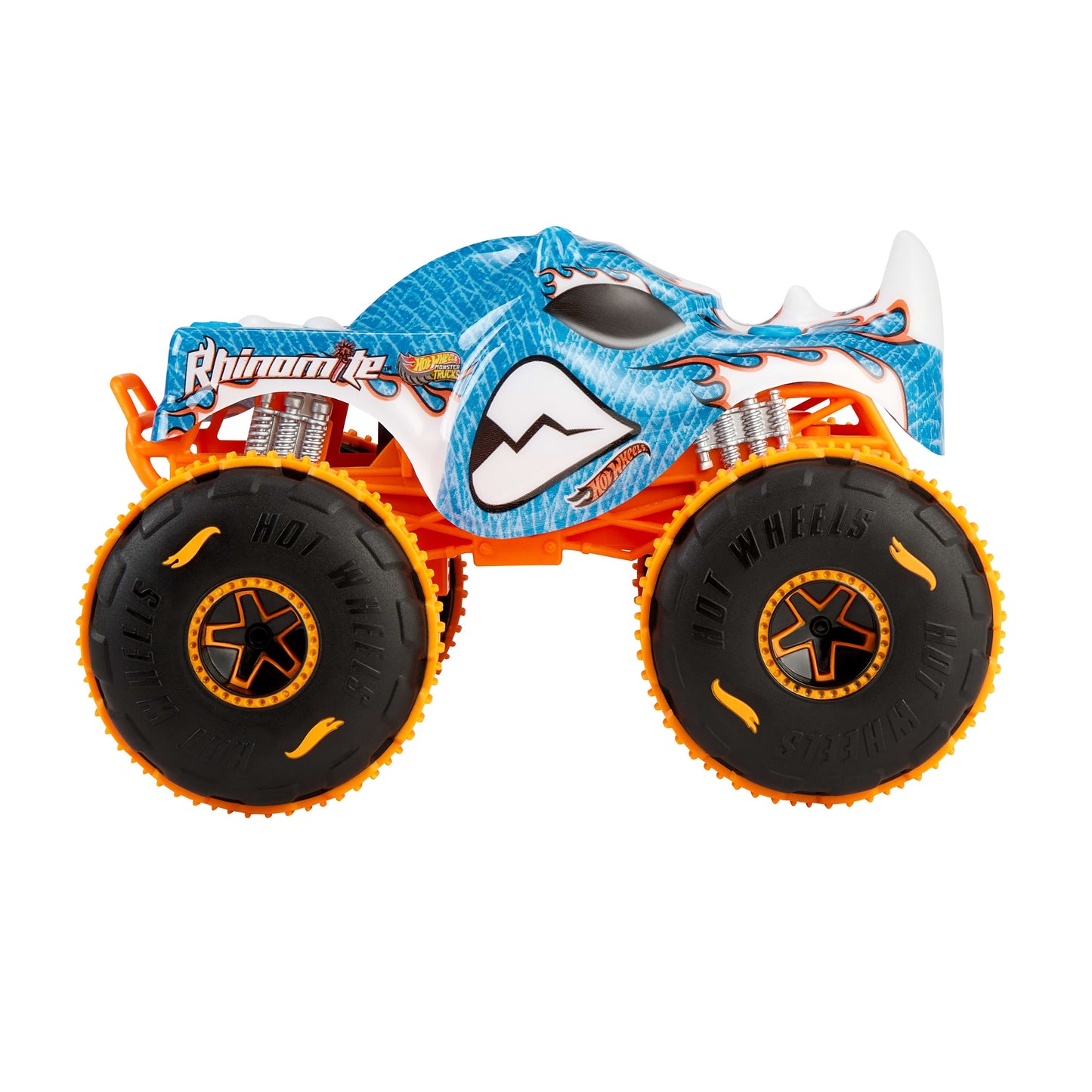 Hot Wheels Monster Trucks RC Toy, Remote-Control Transforming Rhinomite in 1:12 Scale & 1:64 Scale Race Ace, Converts into Launcher, Connects to Track