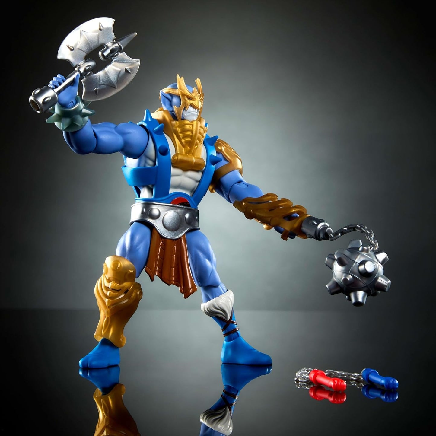 Masters of the Universe Origins & Thundercats 5.5 Inch Posable Action Figure Panthro, 1980s Crossover Toy, Removable Armor, Mace & Axe & Mini-Comic