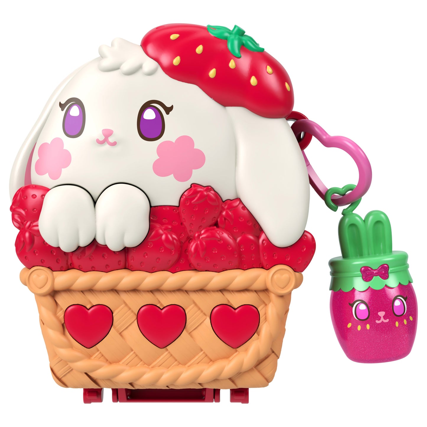 Polly Pocket Dolls and Playset, Strawberry Picnic Bunny Compact, Travel Toy with 1 Micro Doll, Pet, Fruit Themed Accessories