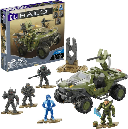 MEGA Halo The Series Vehicle Building Toys Set, FLEETCOM Warthog ATV with 469 Pieces, 5 Micro Action Figures, Poseable Articulation, Kids and Fans