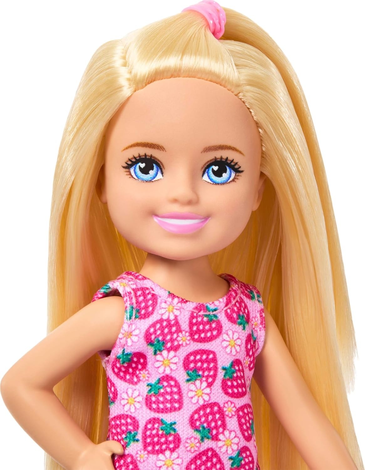Barbie Club Chelsea Small Doll, 6-Inch with Blonde Hair Wearing Removable Strawberry-Print Dress & Shoes