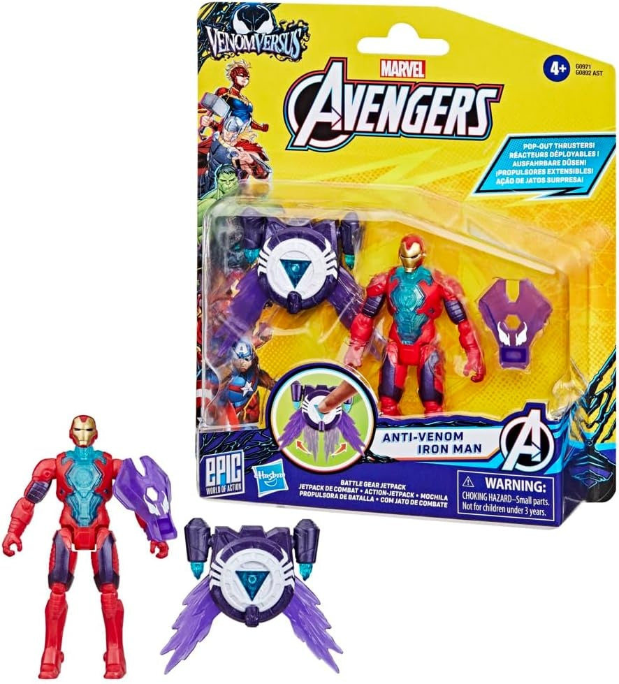 Marvel Avengers VenomVersus Epic World of Action Anti-Venom Iron Man Figure with Battle Gear Accessories, 4-Inch (10 cm) Super Hero Toys, Kids Ages 4+