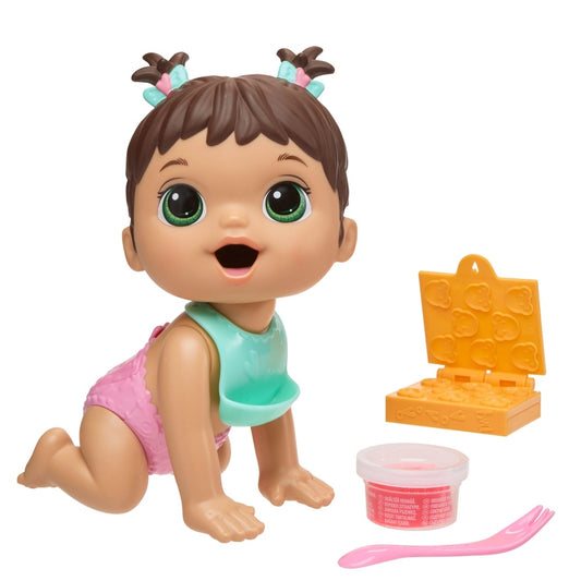 Baby Alive Lil Snacks Doll, Eats and Poops, Snack-Themed 8-Inch Baby Doll, Snack Box Mold, Toy for Kids Ages 3 and Up, Brown Hair