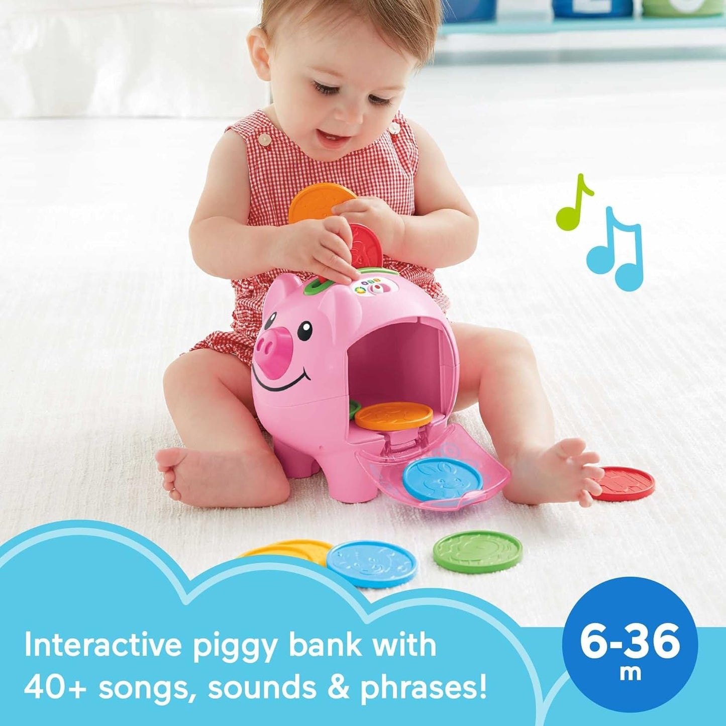 Fisher-Price Baby & Toddler Toy Laugh & Learn Smart Stages Piggy Bank with Learning Songs & Phrases for Infants Ages 6+ Months