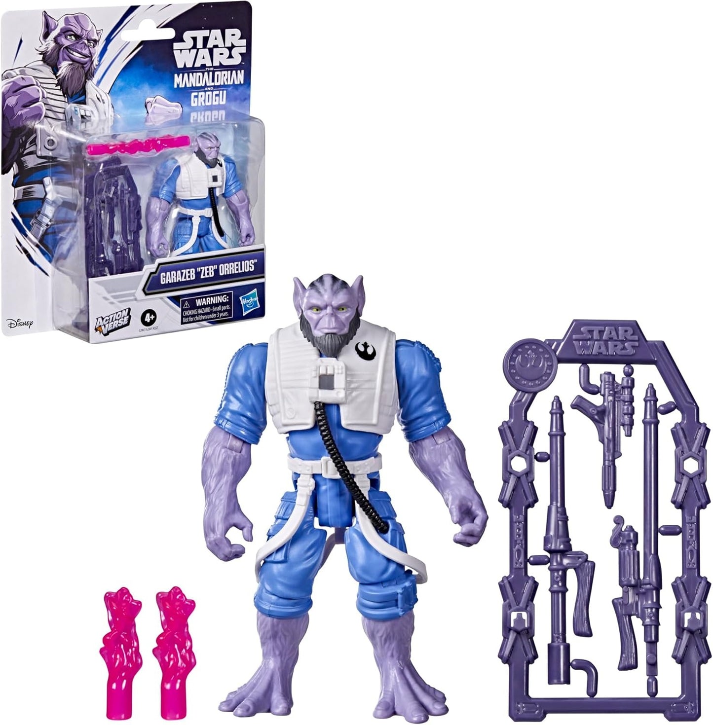 STAR WARS ActionVerse Zeb Orrelios 4.5-Inch Action Figure & Accessories, Reusable Accessory Storage Rack, Toys for Boys & Girls Ages 4+