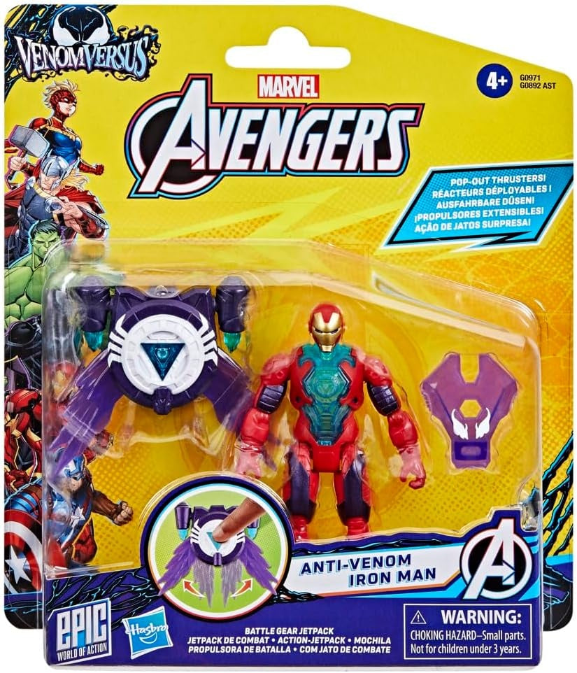 Marvel Avengers VenomVersus Epic World of Action Anti-Venom Iron Man Figure with Battle Gear Accessories, 4-Inch (10 cm) Super Hero Toys, Kids Ages 4+